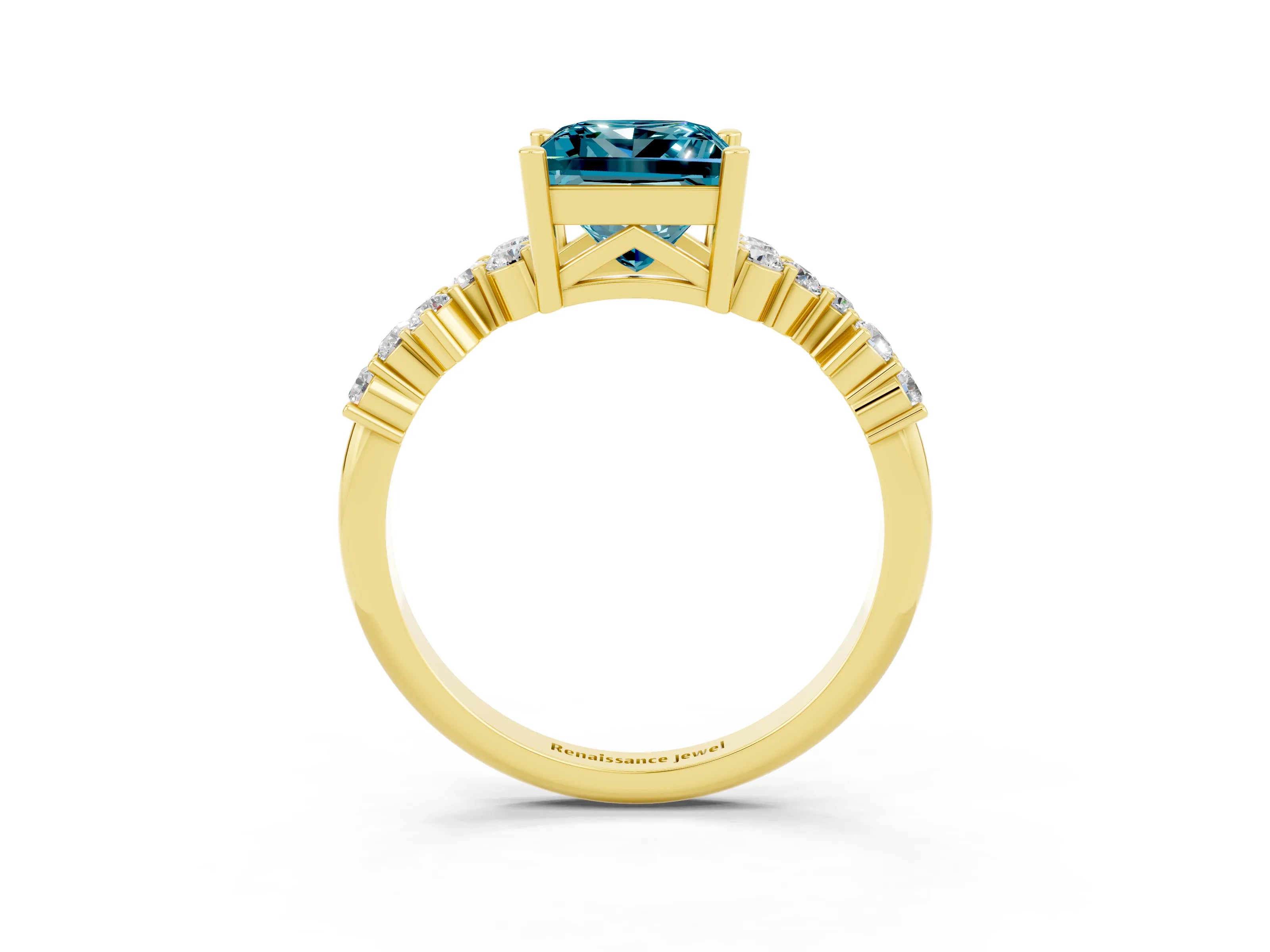 Yellow gold Princess Cut Diamond Cluster Pavé Band with Four-Prong Setting_13