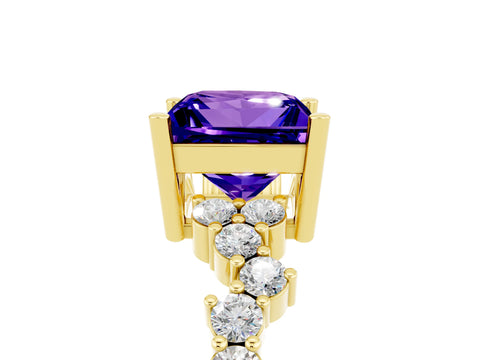 Yellow gold Princess Cut Diamond Cluster Pavé Band with Four-Prong Setting_13