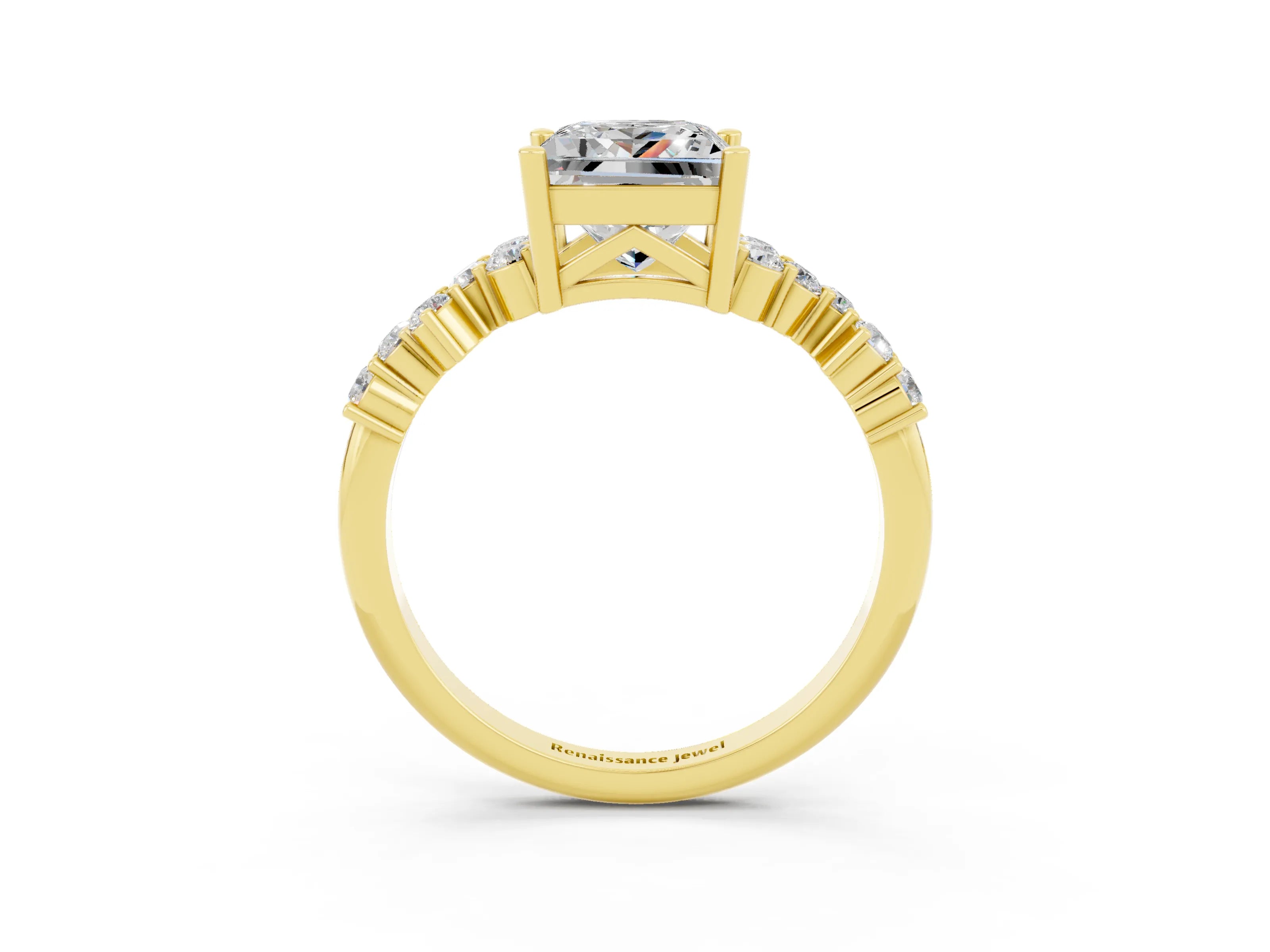Yellow gold Princess Cut Diamond Cluster Pavé Band with Four-Prong Setting_14