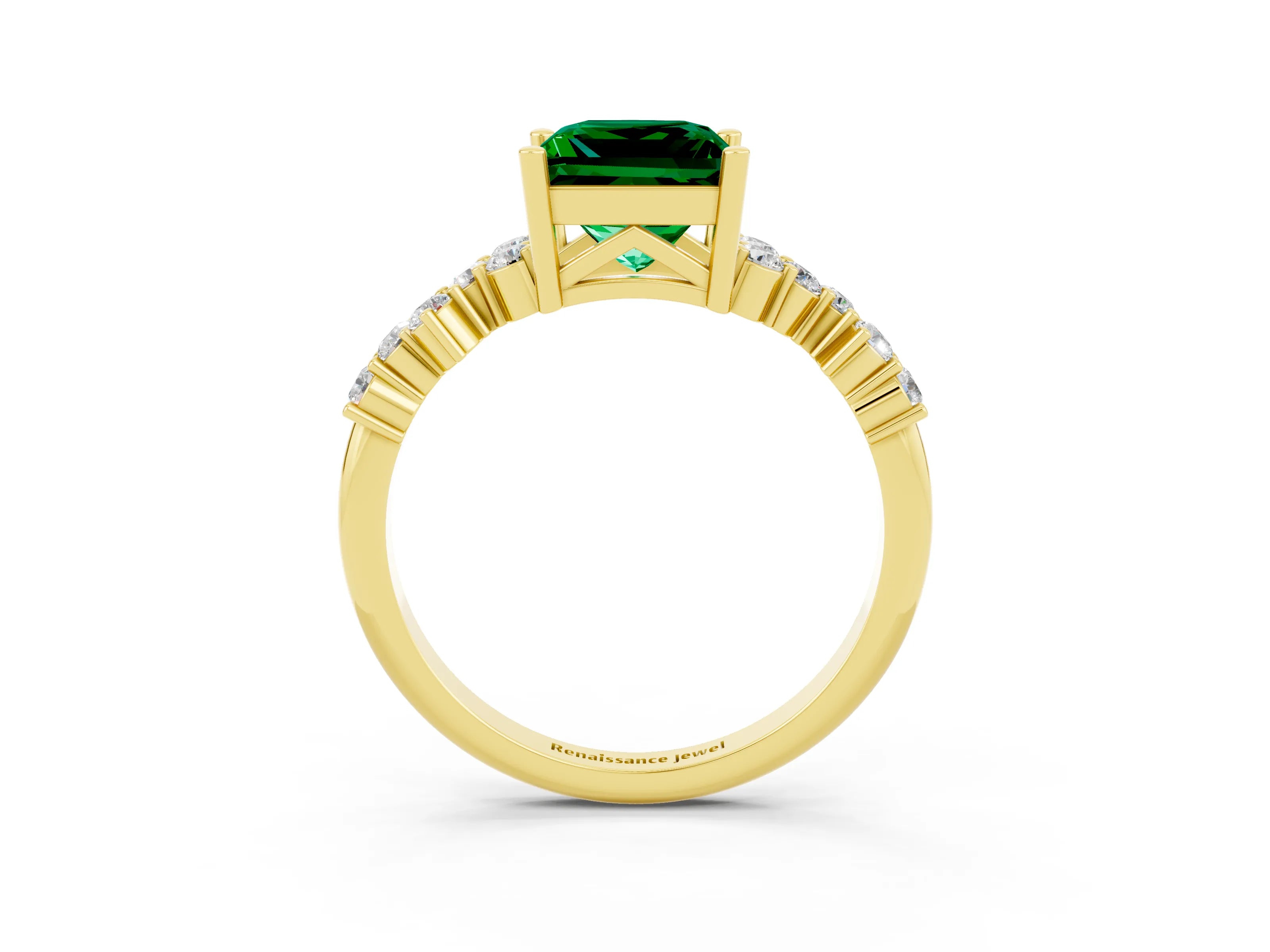 Yellow gold Princess Cut Diamond Cluster Pavé Band with Four-Prong Setting_14