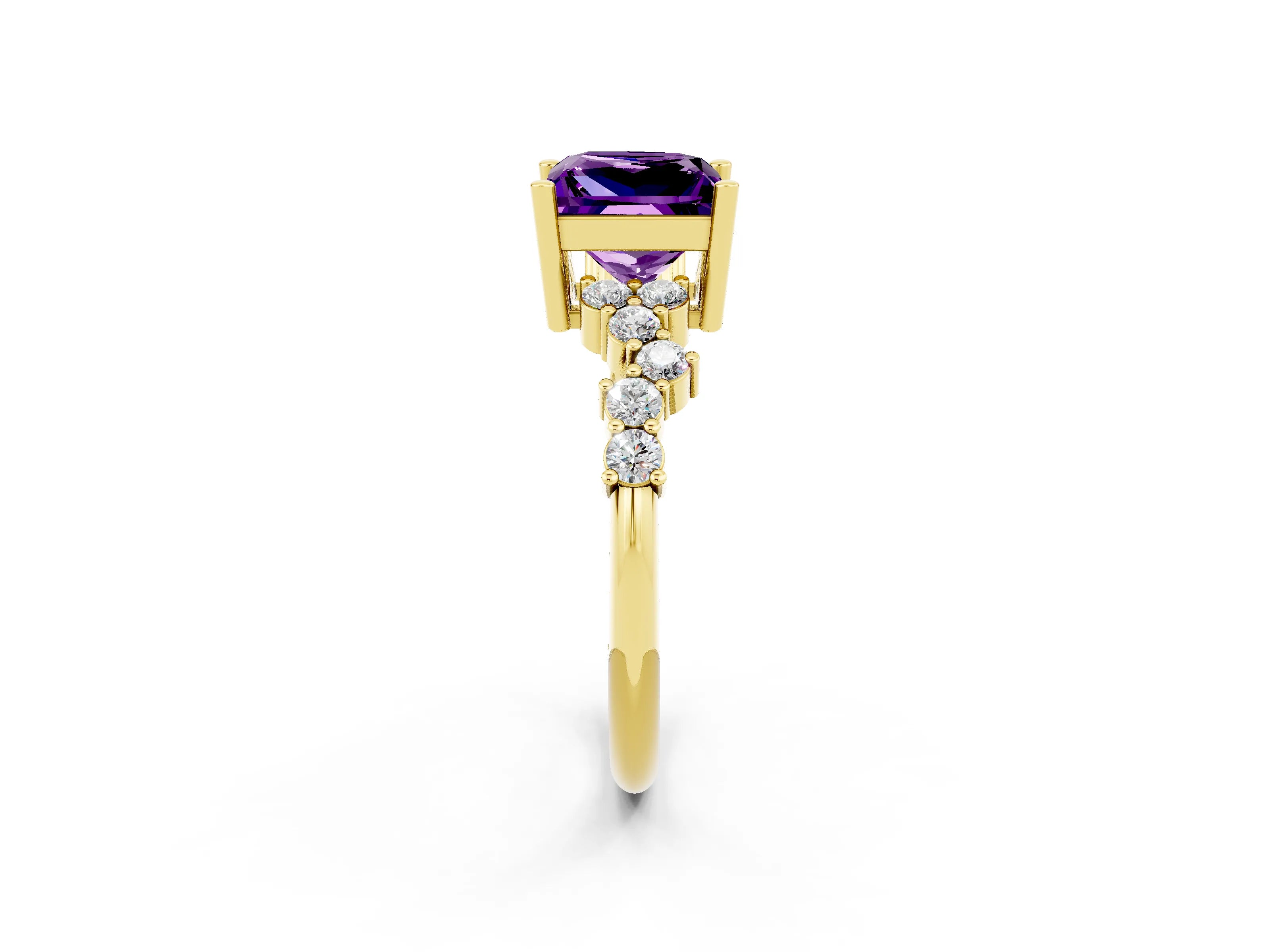 Yellow gold Princess Cut Diamond Cluster Pavé Band with Four-Prong Setting_14