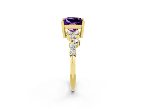 Yellow gold Princess Cut Diamond Cluster Pavé Band with Four-Prong Setting_14