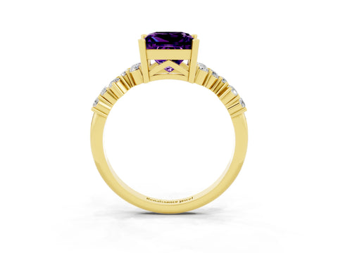 Yellow gold Princess Cut Diamond Cluster Pavé Band with Four-Prong Setting_15