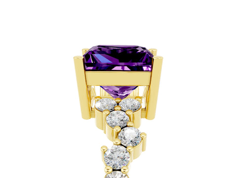 Yellow gold Princess Cut Diamond Cluster Pavé Band with Four-Prong Setting_17