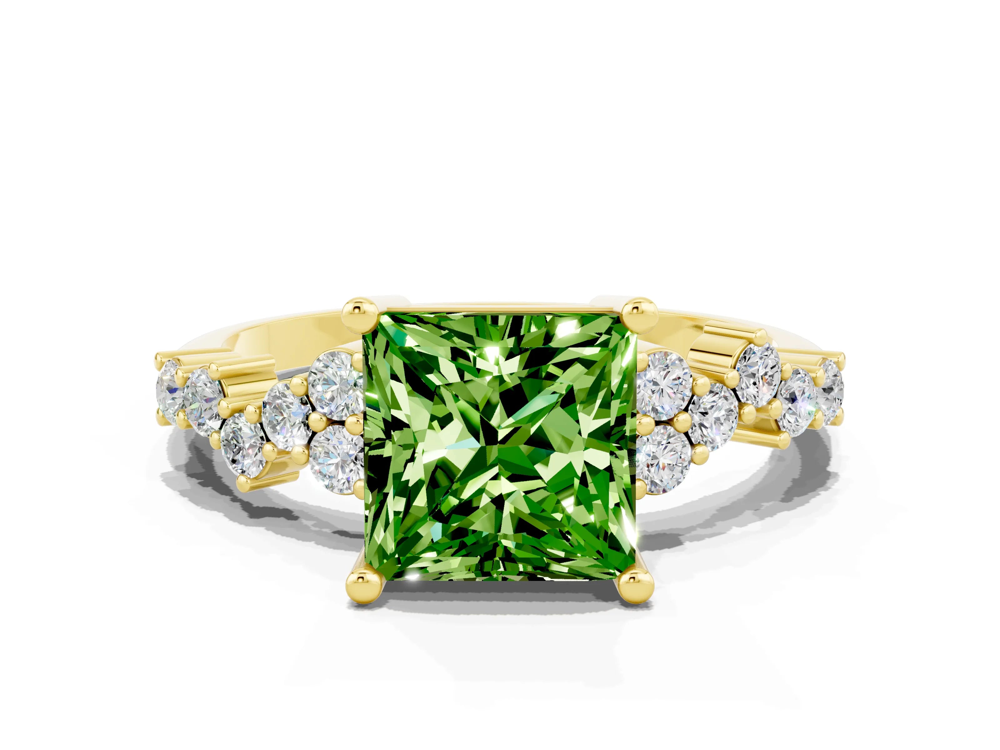 Yellow gold Princess Cut Diamond Cluster Pavé Band with Four-Prong Setting_18