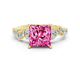 Yellow gold Princess Cut Diamond Cluster Pavé Band with Four-Prong Setting_19
