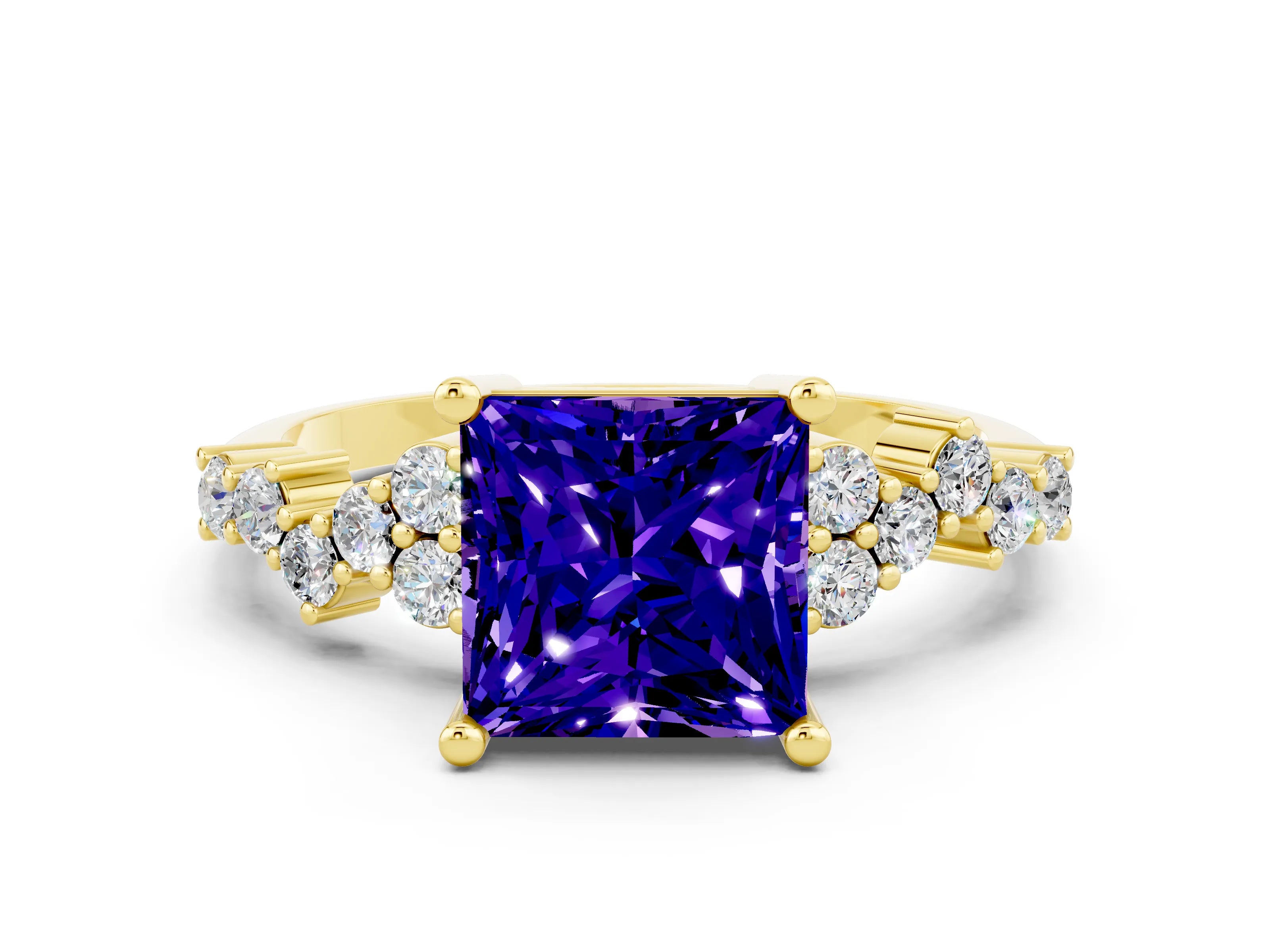 Yellow gold Princess Cut Diamond Cluster Pavé Band with Four-Prong Setting_20