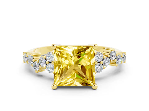 Yellow gold Princess Cut Diamond Cluster Pavé Band with Four-Prong Setting_20