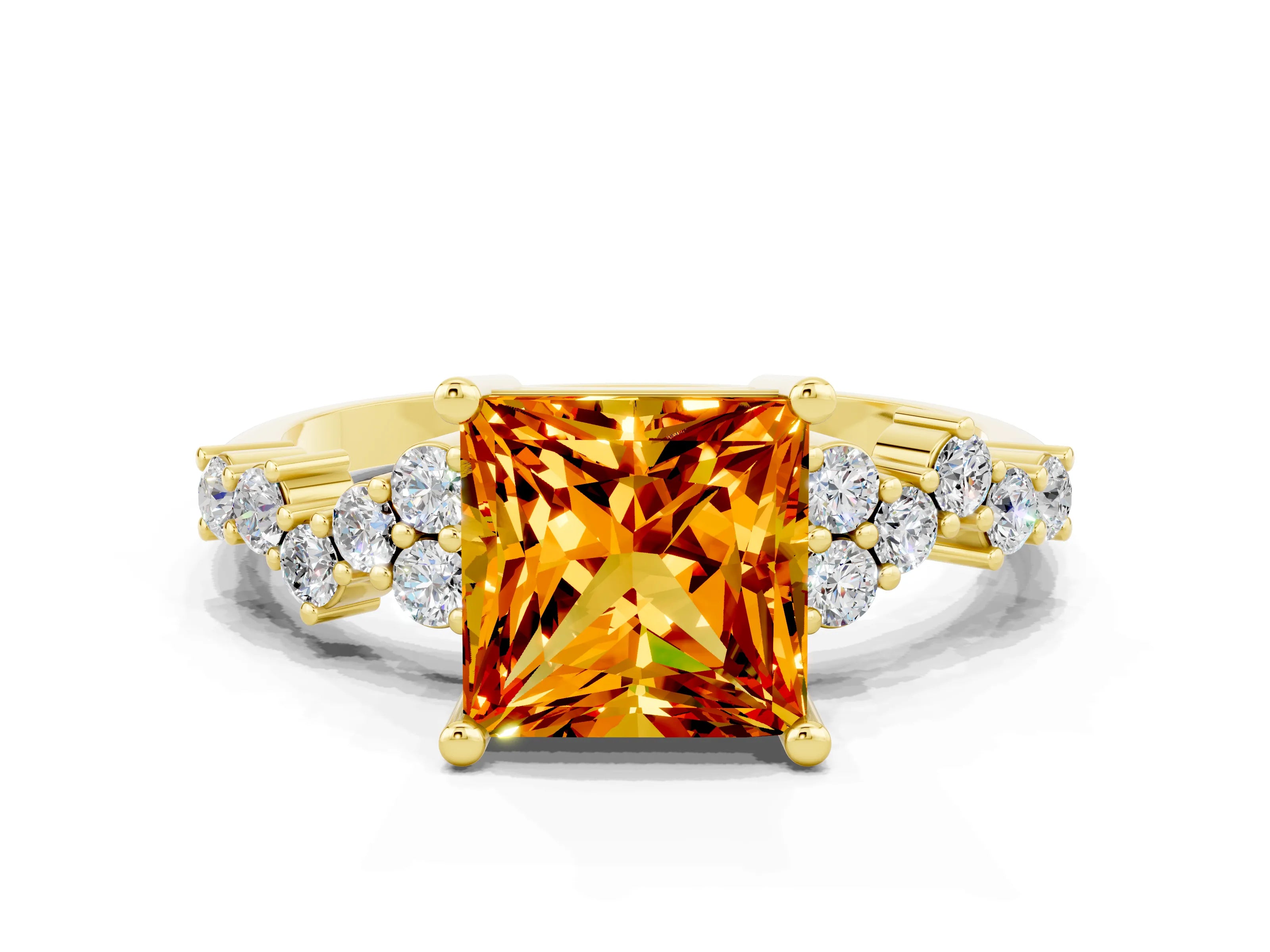Yellow gold Princess Cut Diamond Cluster Pavé Band with Four-Prong Setting_20