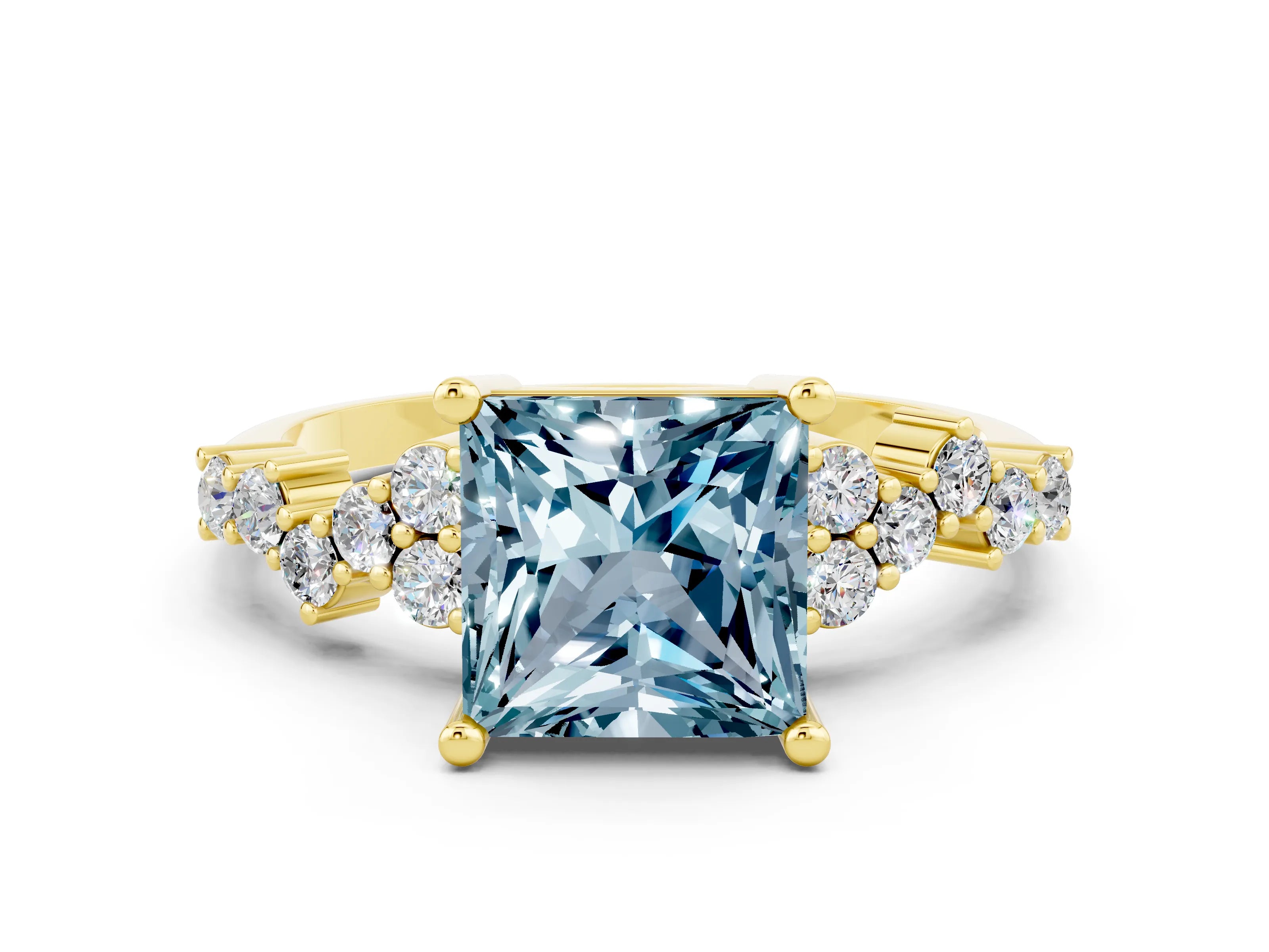 Yellow gold Princess Cut Diamond Cluster Pavé Band with Four-Prong Setting_20