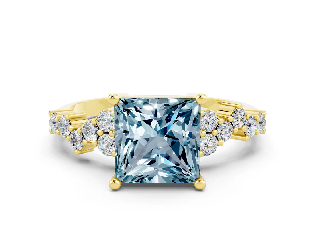 Yellow gold Princess Cut Diamond Cluster Pavé Band with Four-Prong Setting_20