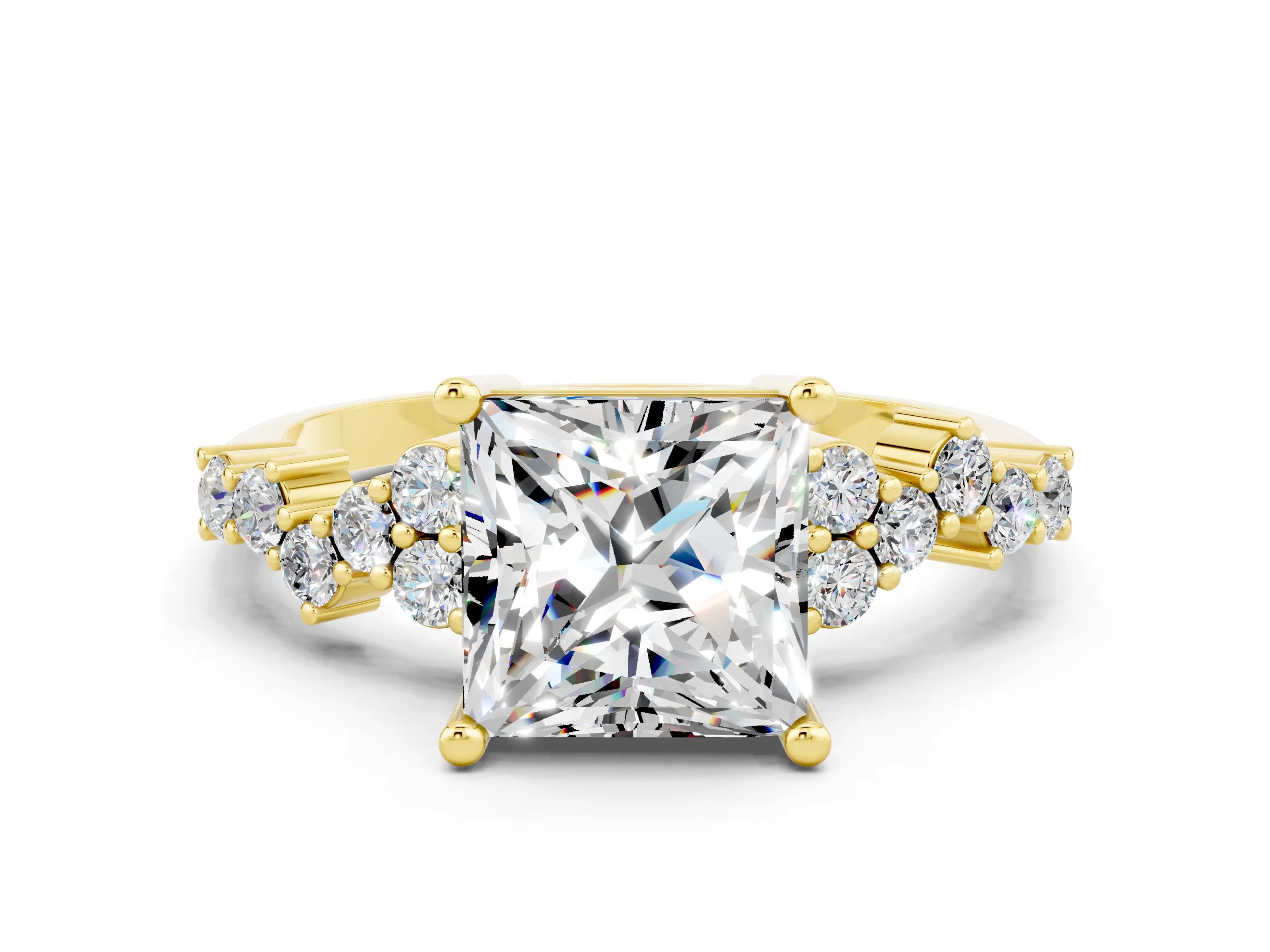 Yellow gold Princess Cut Diamond Cluster Pavé Band with Four-Prong Setting_23