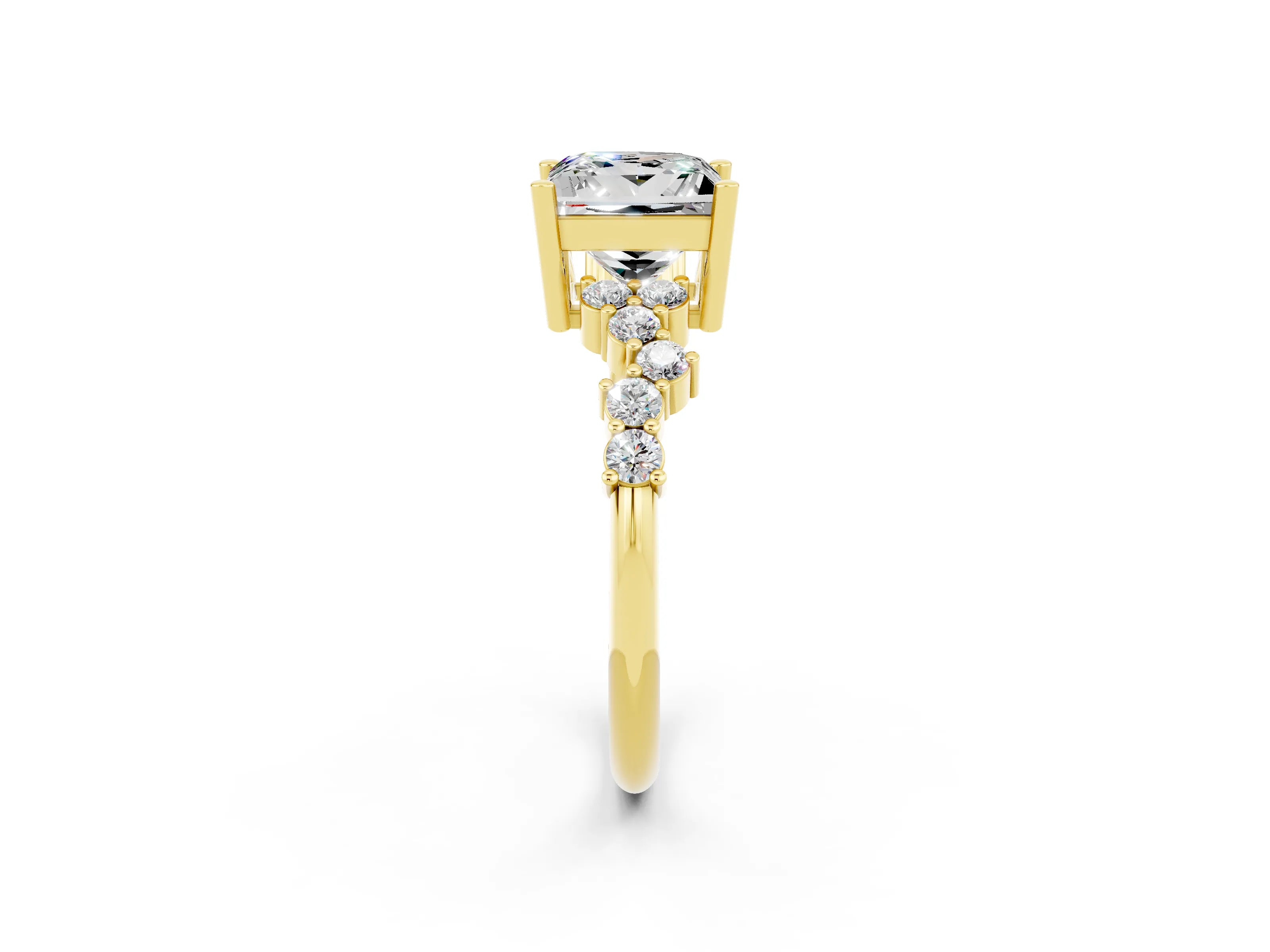Yellow gold Princess Cut Diamond Cluster Pavé Band with Four-Prong Setting_25