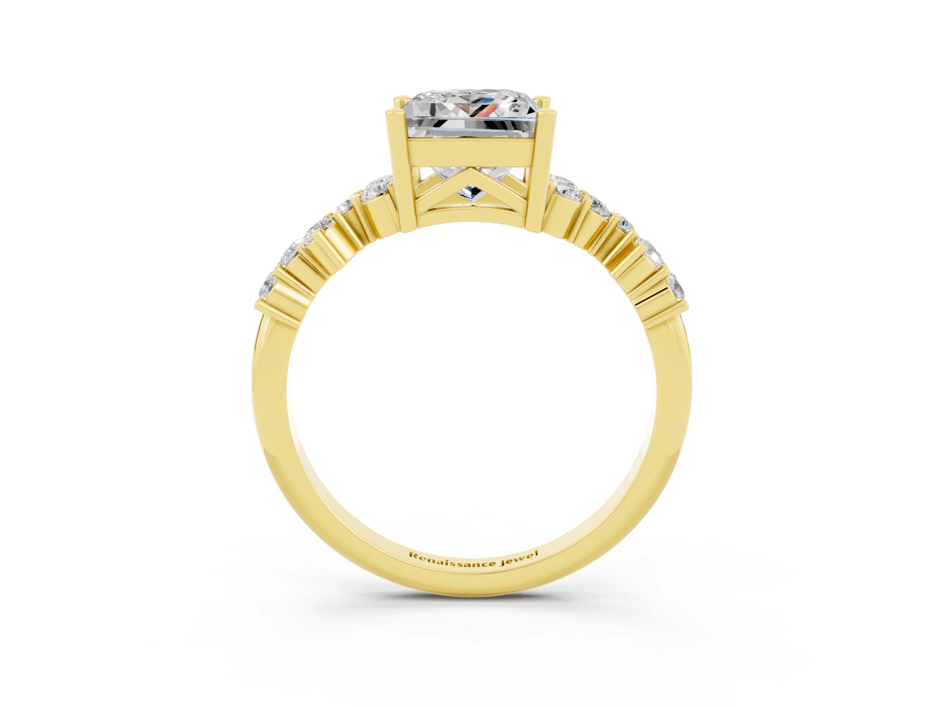 Yellow gold Princess Cut Diamond Cluster Pavé Band with Four-Prong Setting_26