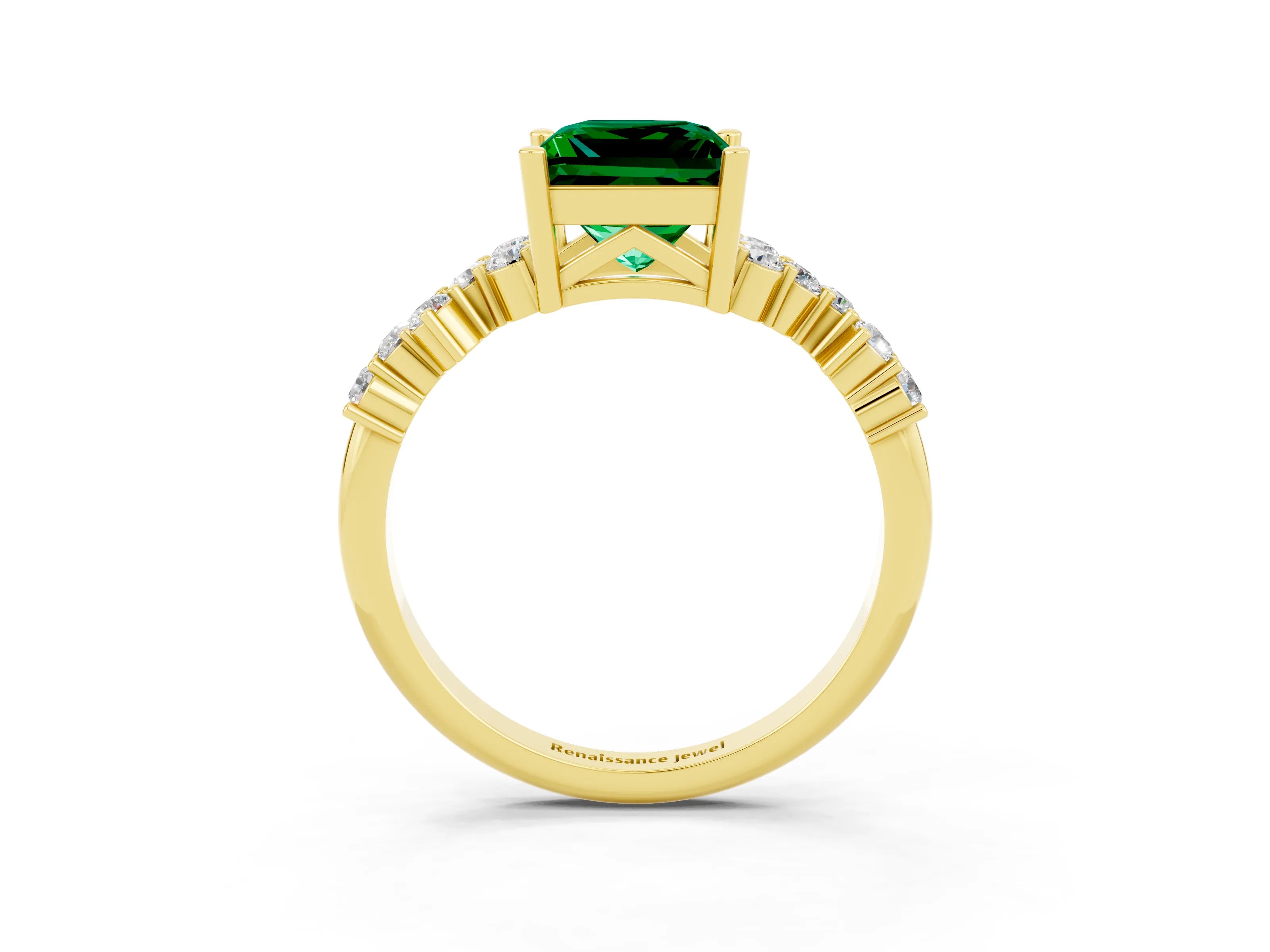 Yellow gold Princess Cut Diamond Cluster Pavé Band with Four-Prong Setting_26