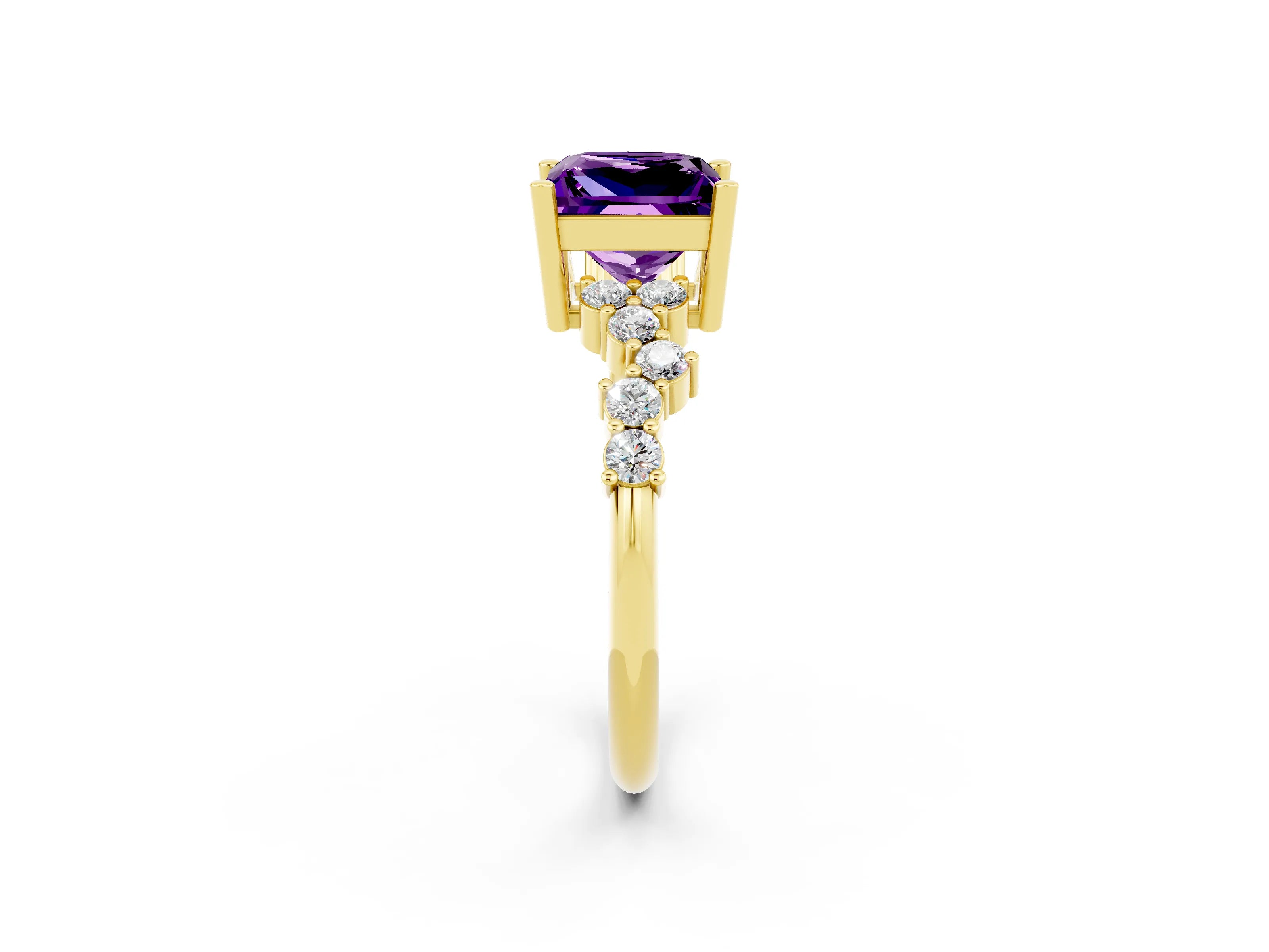 Yellow gold Princess Cut Diamond Cluster Pavé Band with Four-Prong Setting_2