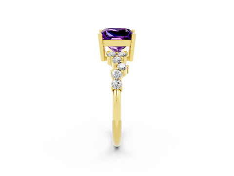 Yellow gold Princess Cut Diamond Cluster Pavé Band with Four-Prong Setting_2