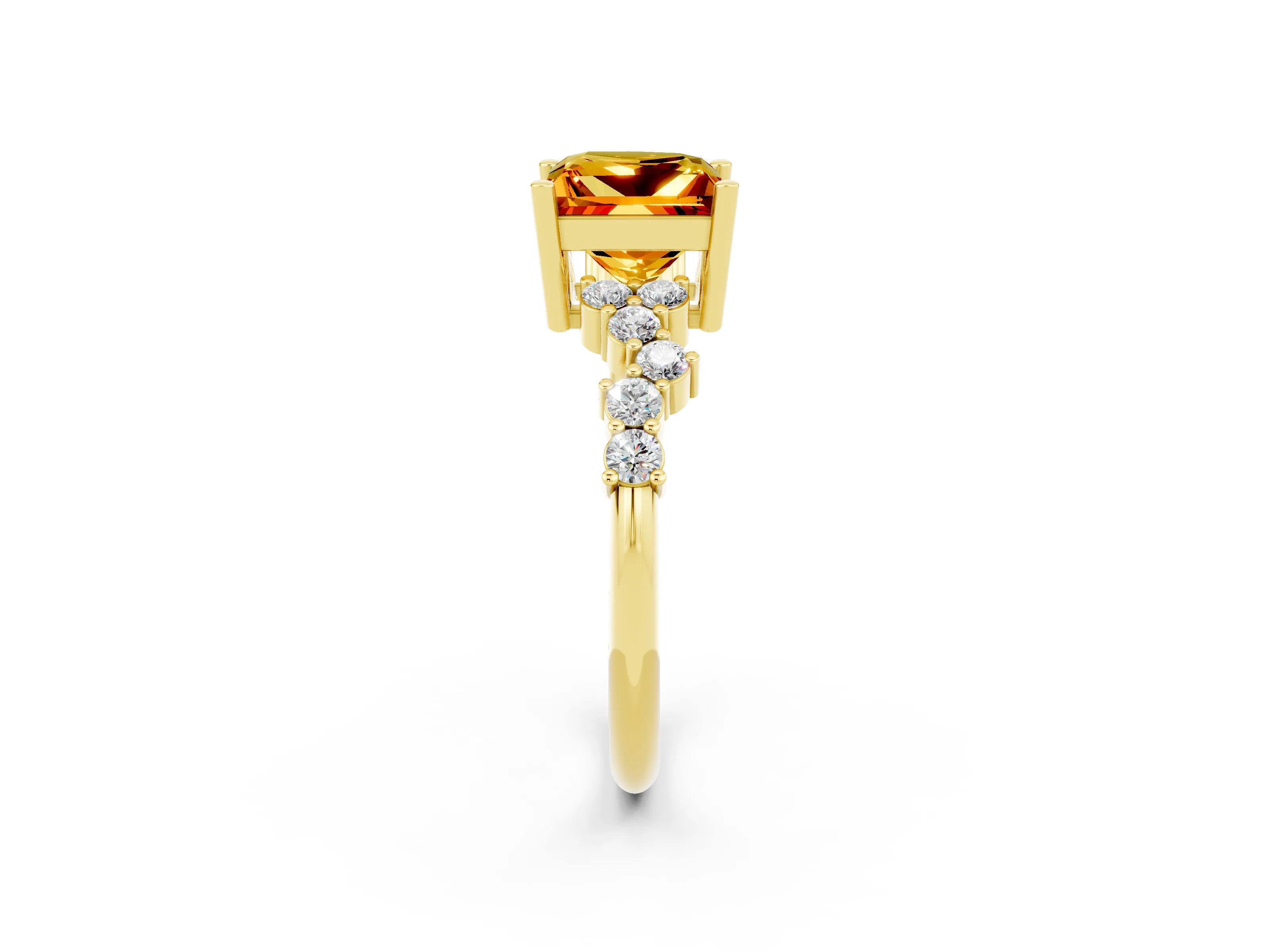 Yellow gold Princess Cut Diamond Cluster Pavé Band with Four-Prong Setting_2