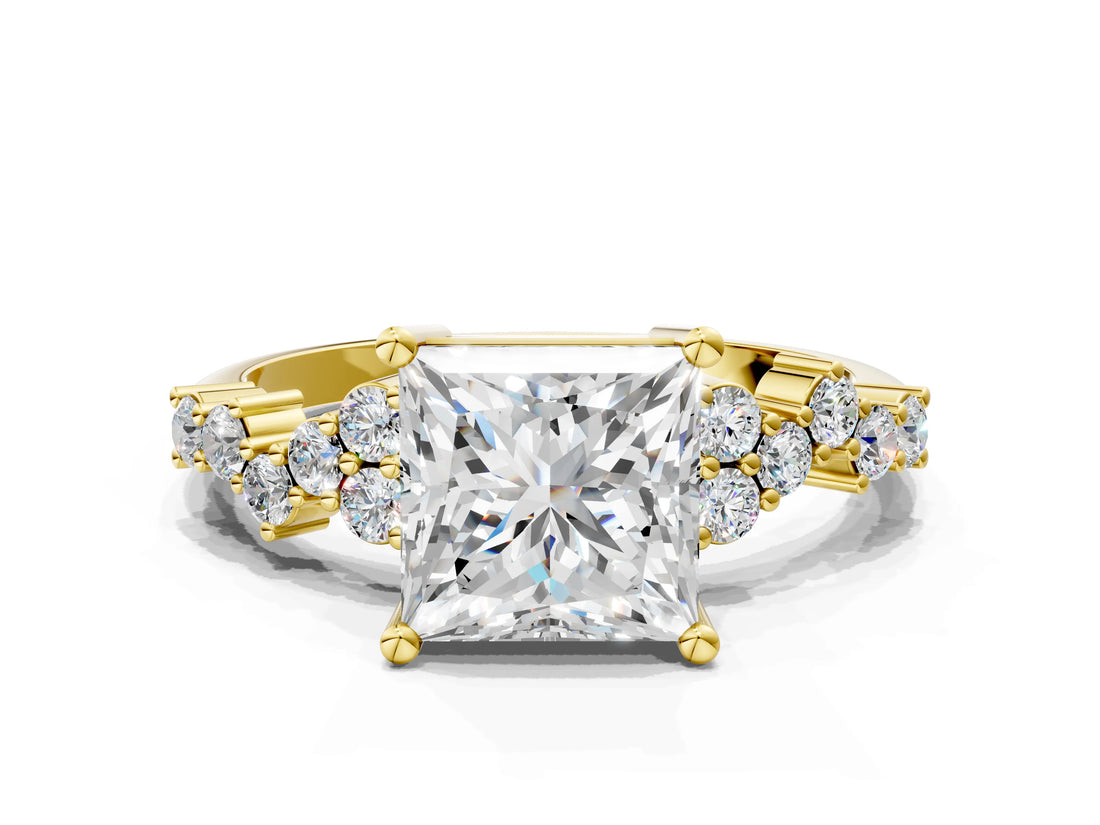 Yellow gold Princess Cut Diamond Cluster Pavé Band with Four-Prong Setting_3