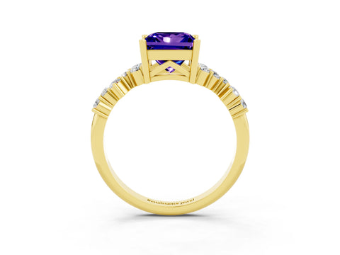 Yellow gold Princess Cut Diamond Cluster Pavé Band with Four-Prong Setting_3