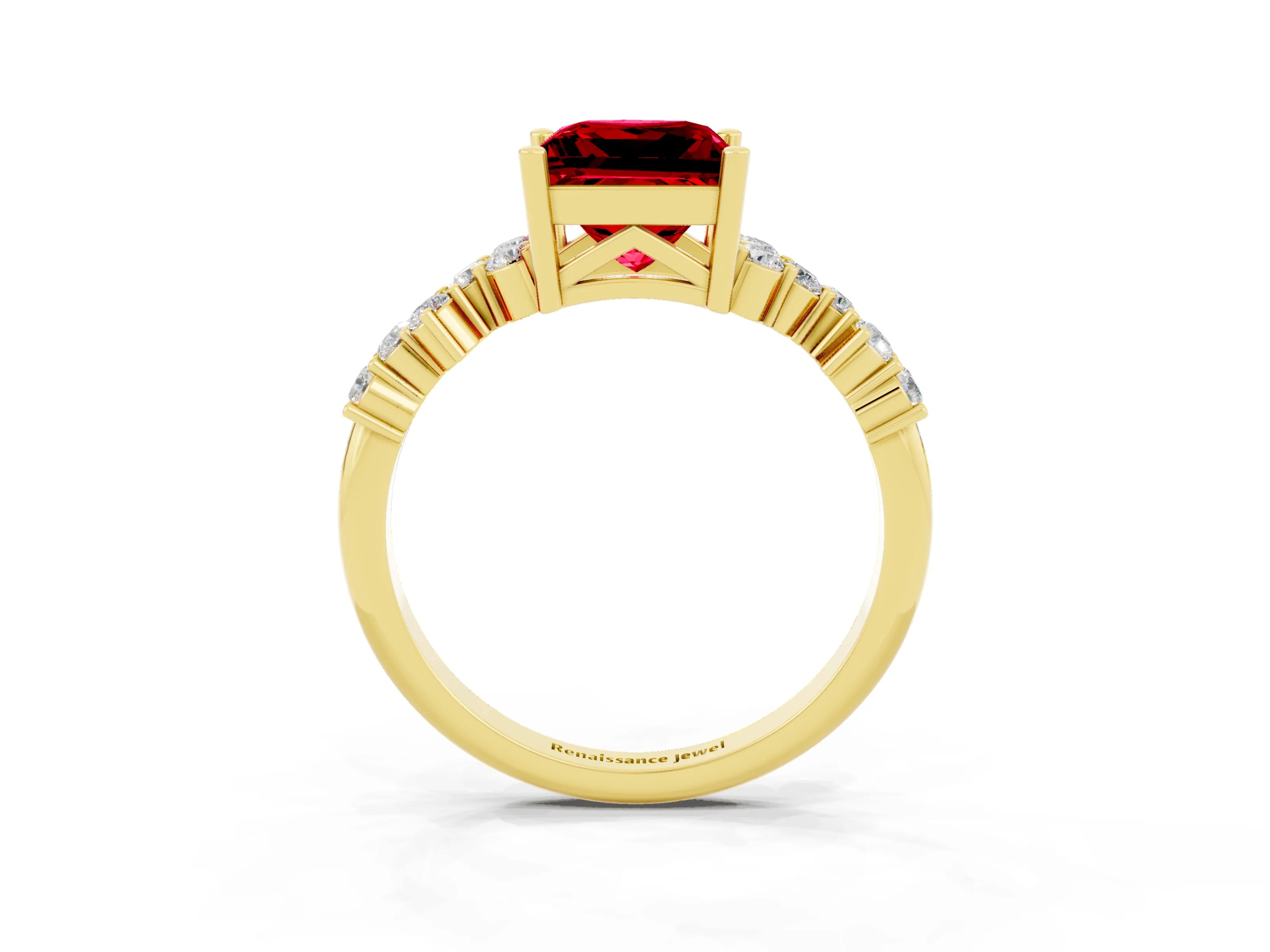 Yellow gold Princess Cut Diamond Cluster Pavé Band with Four-Prong Setting_3