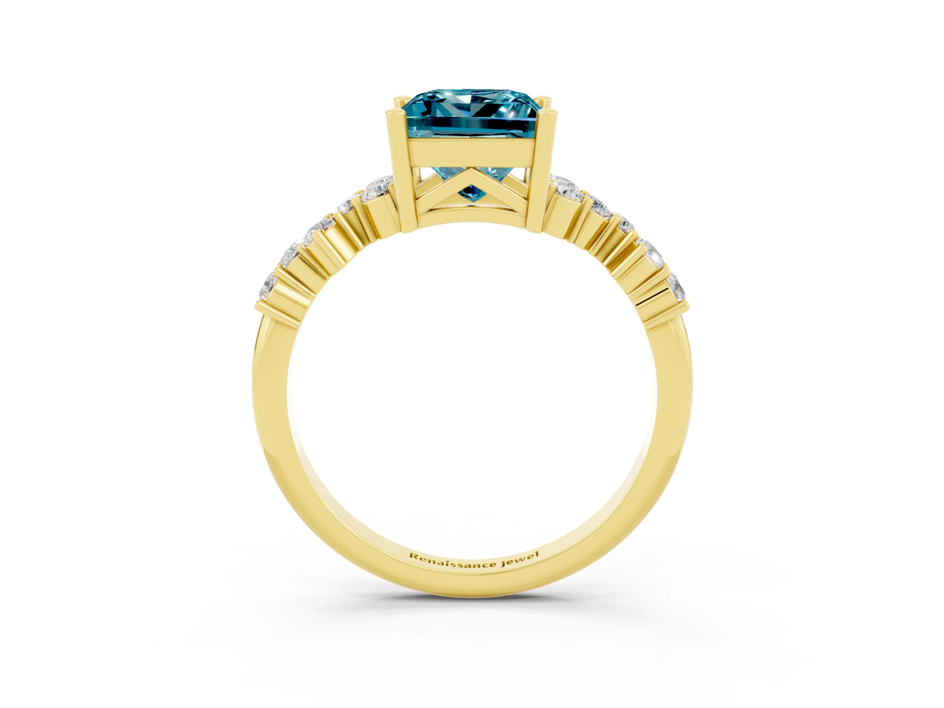 Yellow gold Princess Cut Diamond Cluster Pavé Band with Four-Prong Setting_3