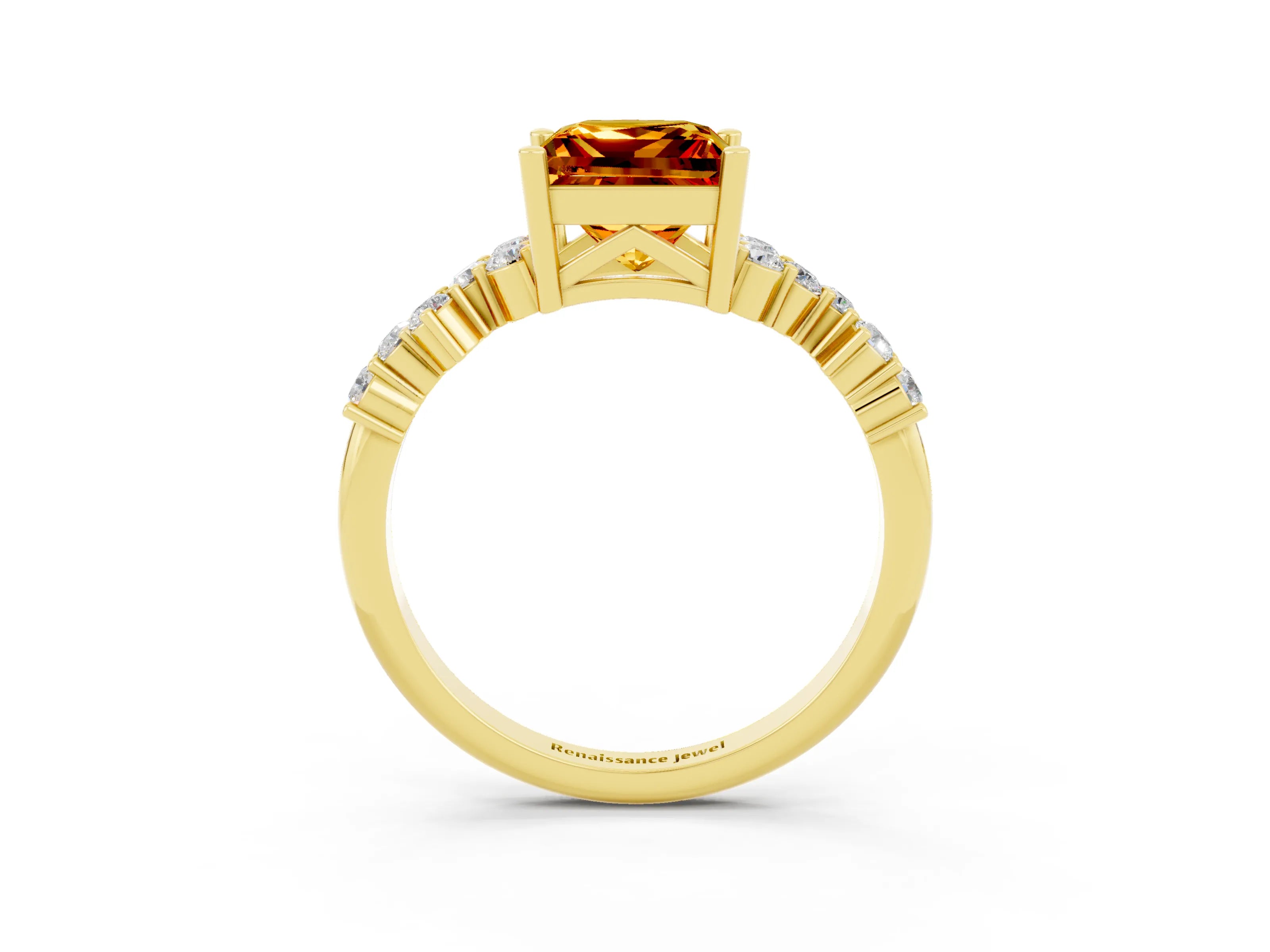Yellow gold Princess Cut Diamond Cluster Pavé Band with Four-Prong Setting_3