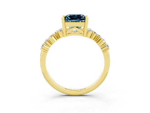 Yellow gold Princess Cut Diamond Cluster Pavé Band with Four-Prong Setting_3