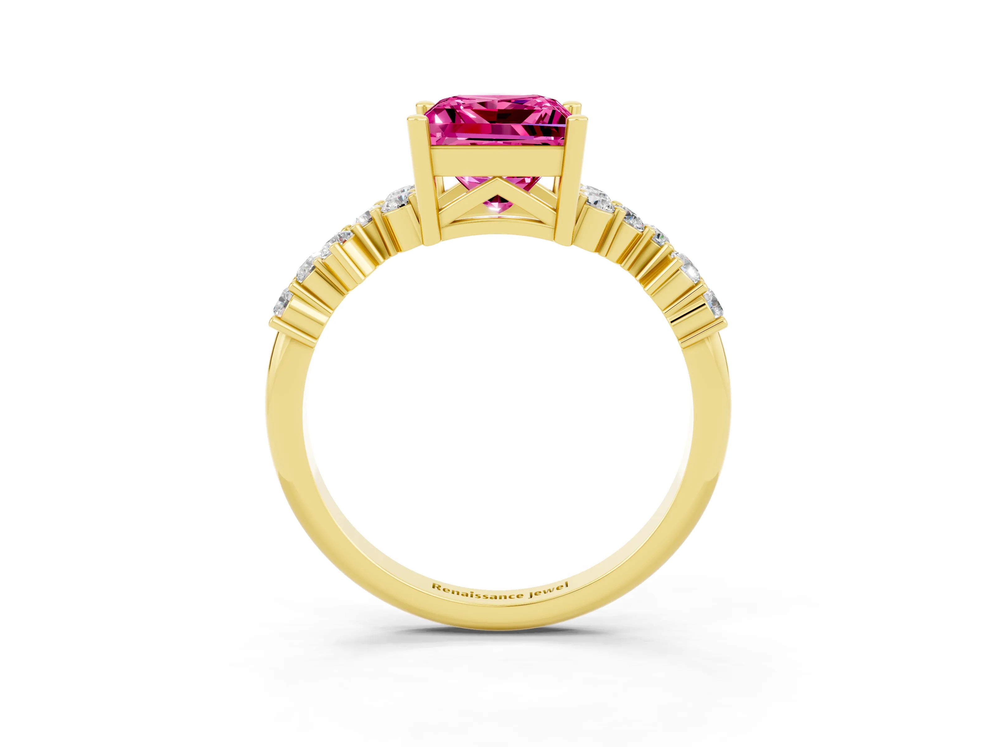 Yellow gold Princess Cut Diamond Cluster Pavé Band with Four-Prong Setting_3