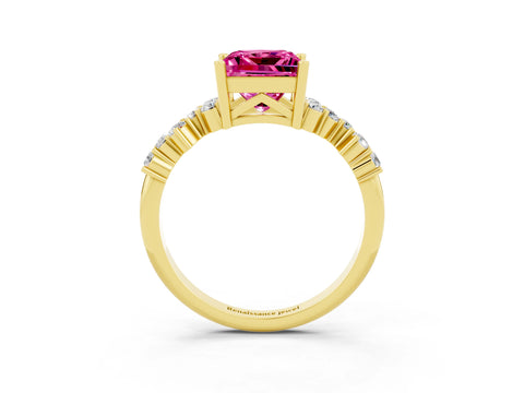 Yellow gold Princess Cut Diamond Cluster Pavé Band with Four-Prong Setting_3