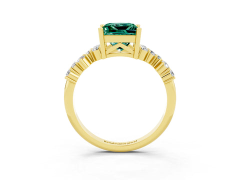 Yellow gold Princess Cut Diamond Cluster Pavé Band with Four-Prong Setting_3