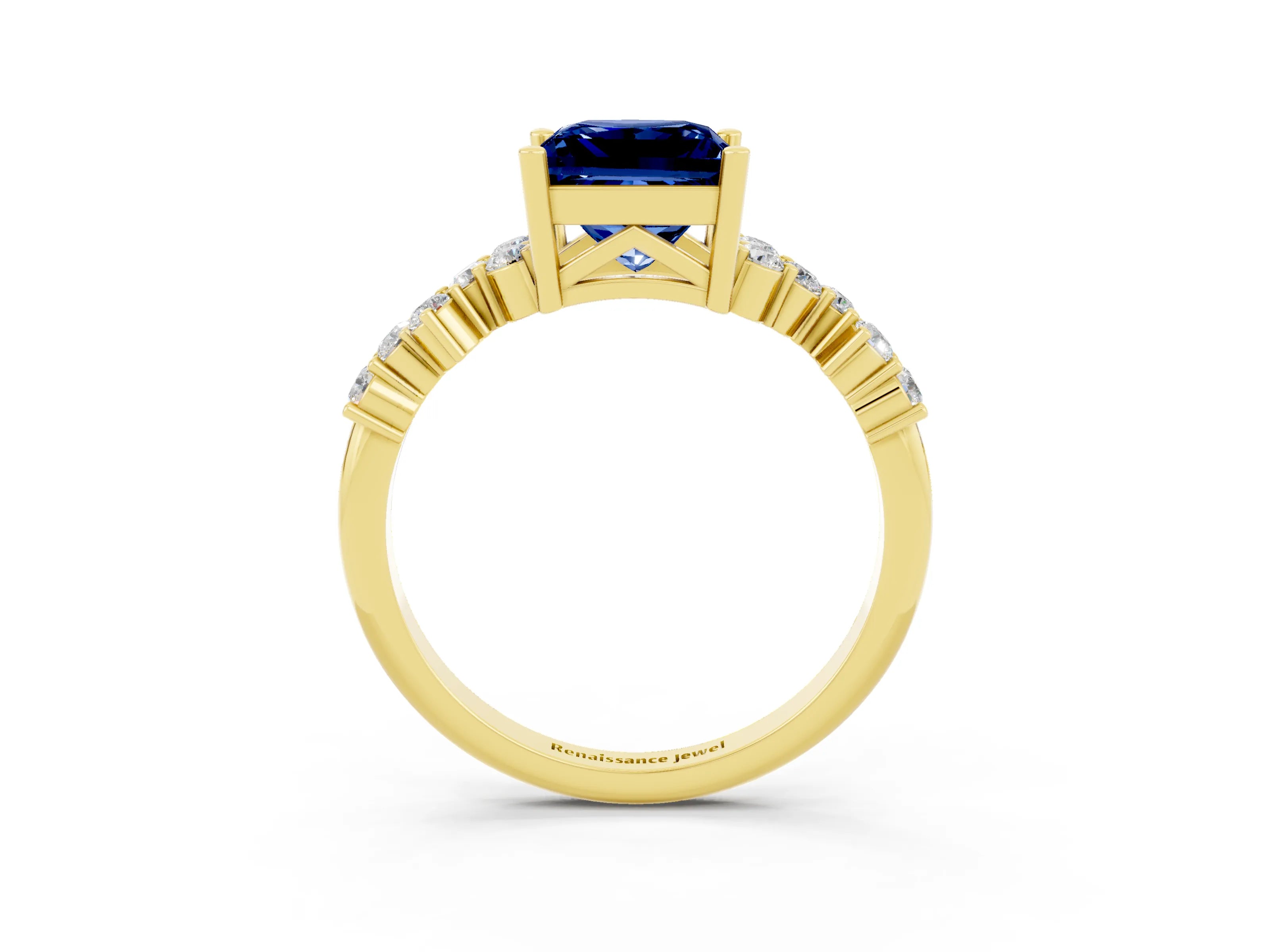 Yellow gold Princess Cut Diamond Cluster Pavé Band with Four-Prong Setting_3