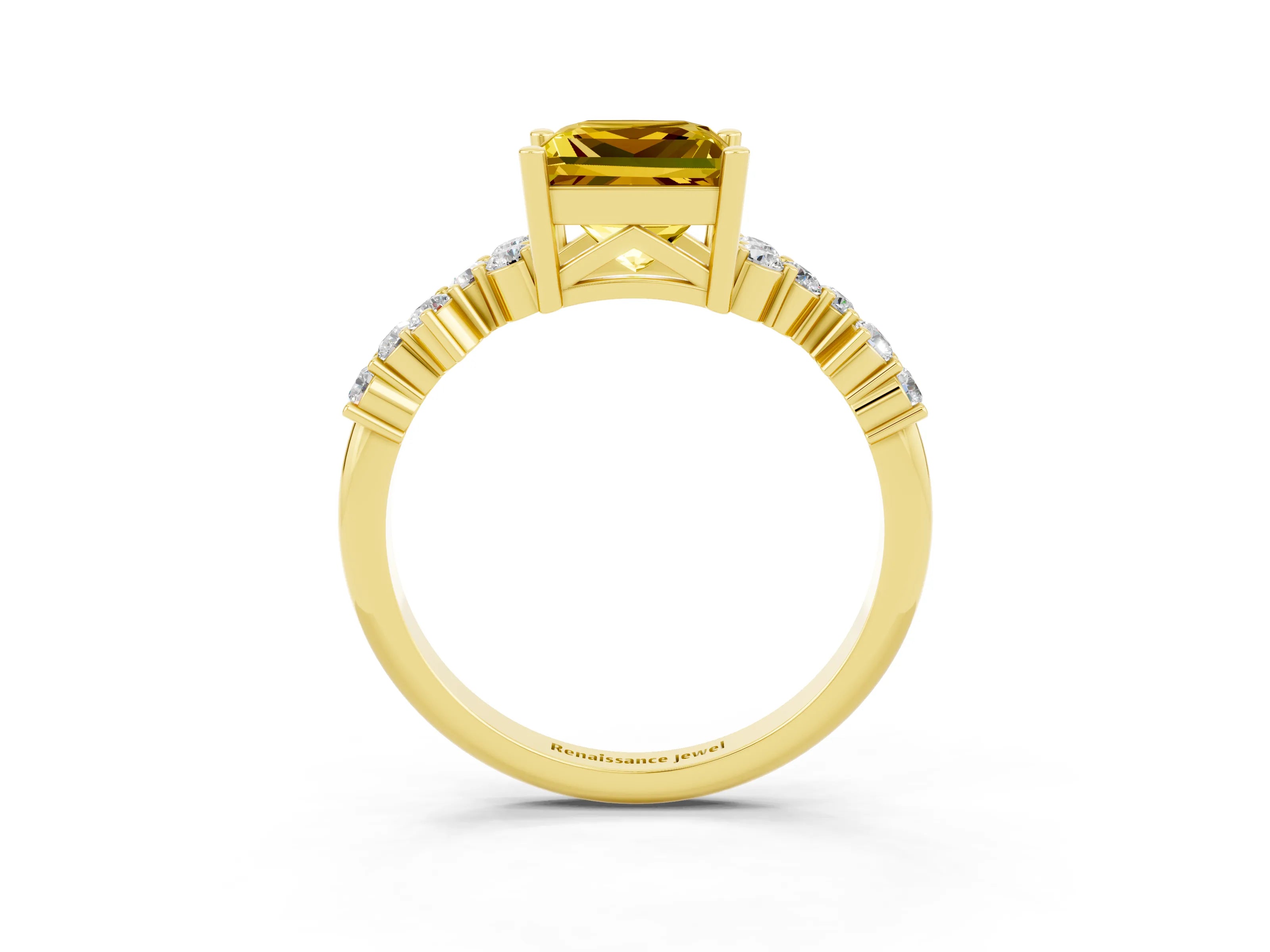 Yellow gold Princess Cut Diamond Cluster Pavé Band with Four-Prong Setting_3