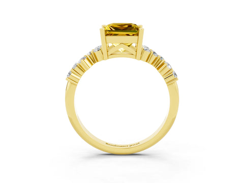 Yellow gold Princess Cut Diamond Cluster Pavé Band with Four-Prong Setting_3