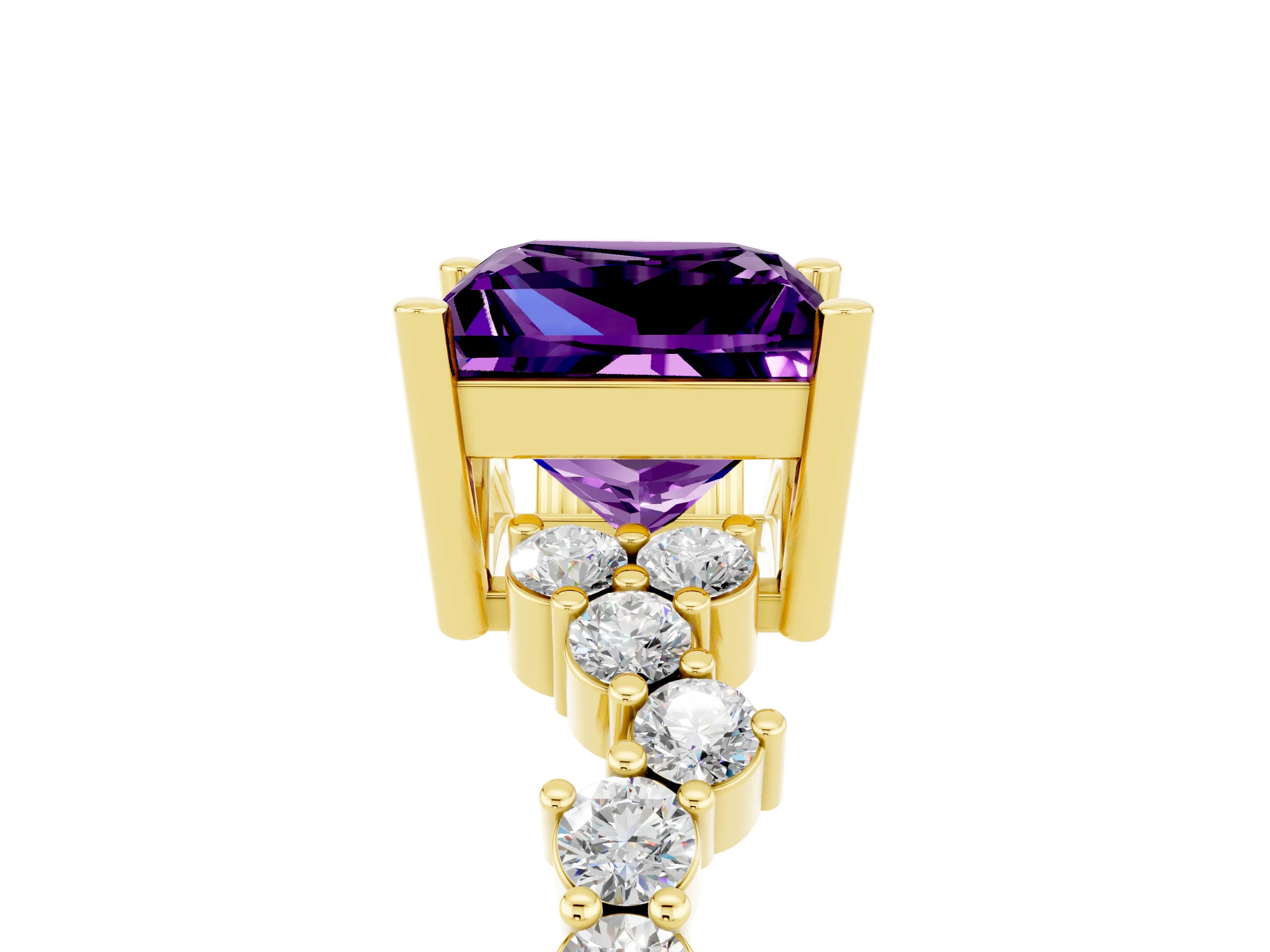 Yellow gold Princess Cut Diamond Cluster Pavé Band with Four-Prong Setting_5