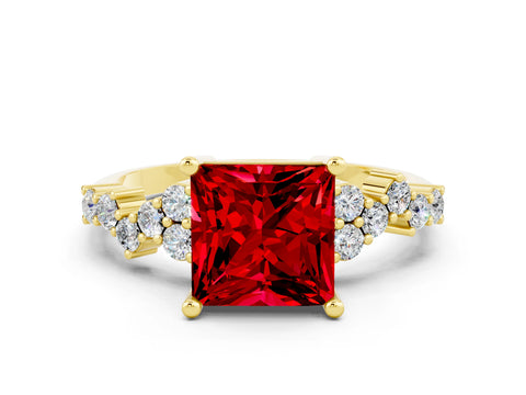 Yellow gold Princess Cut Diamond Cluster Pavé Band with Four-Prong Setting_6
