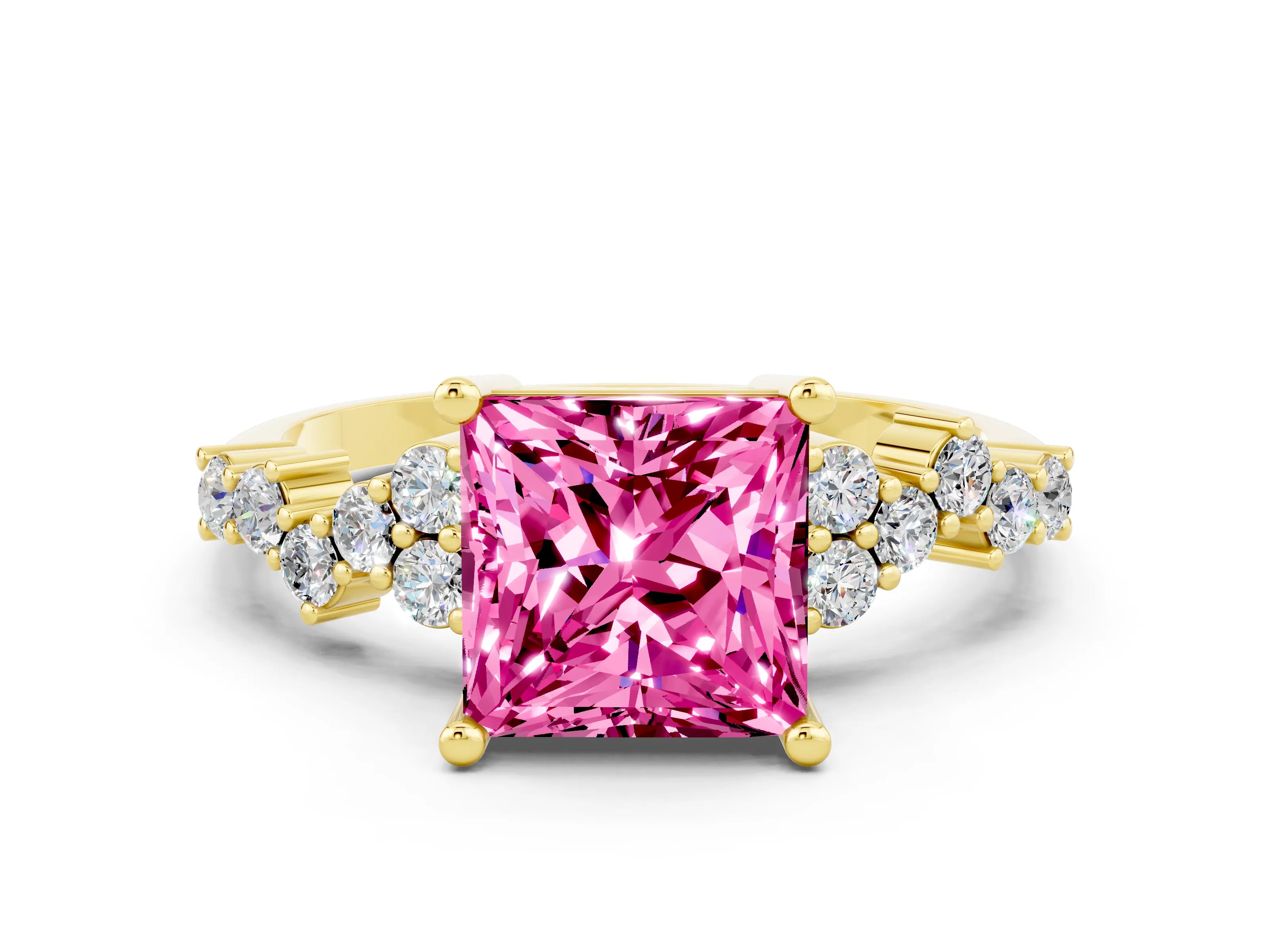 Yellow gold Princess Cut Diamond Cluster Pavé Band with Four-Prong Setting_7