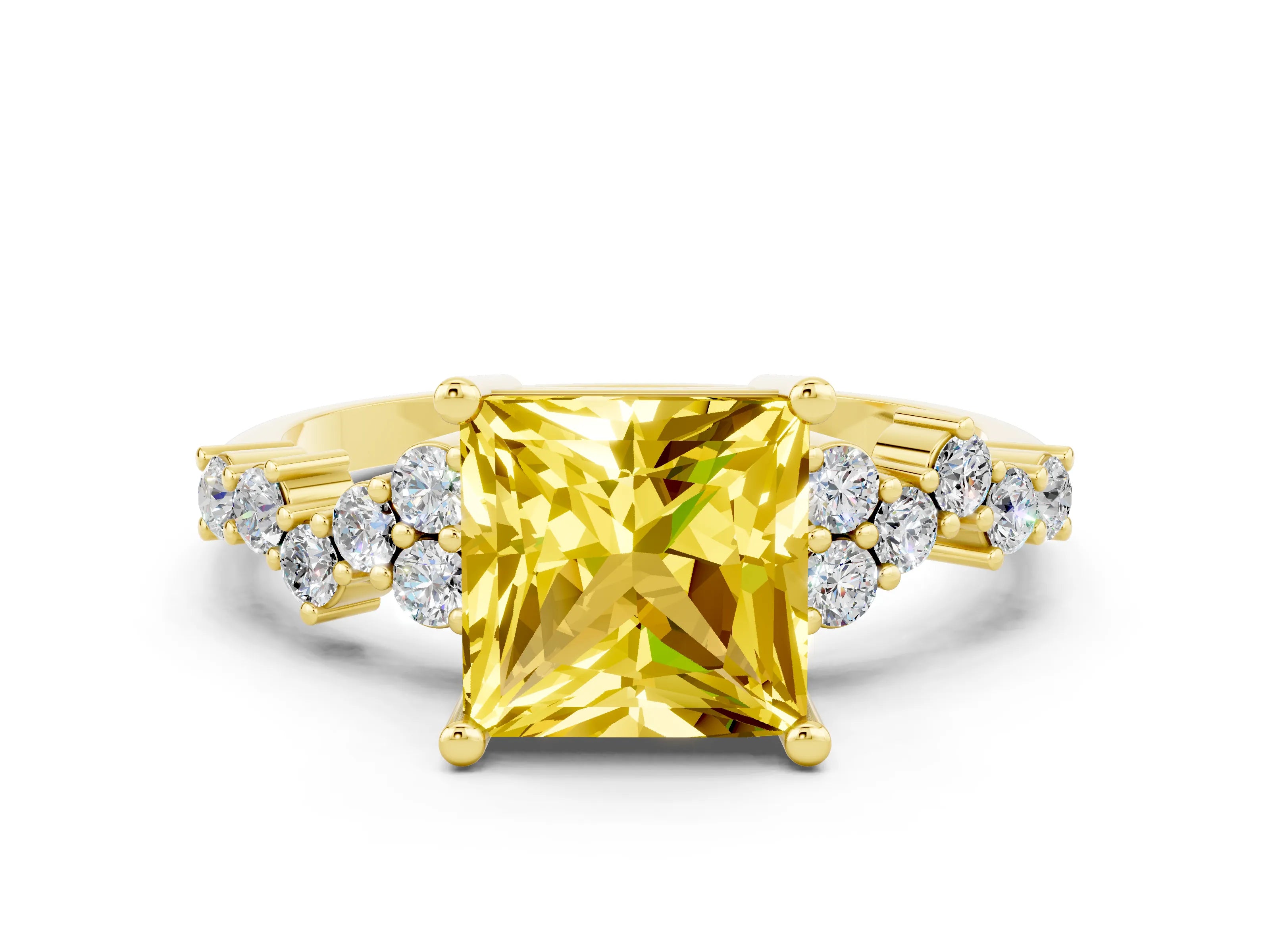 Yellow gold Princess Cut Diamond Cluster Pavé Band with Four-Prong Setting_8