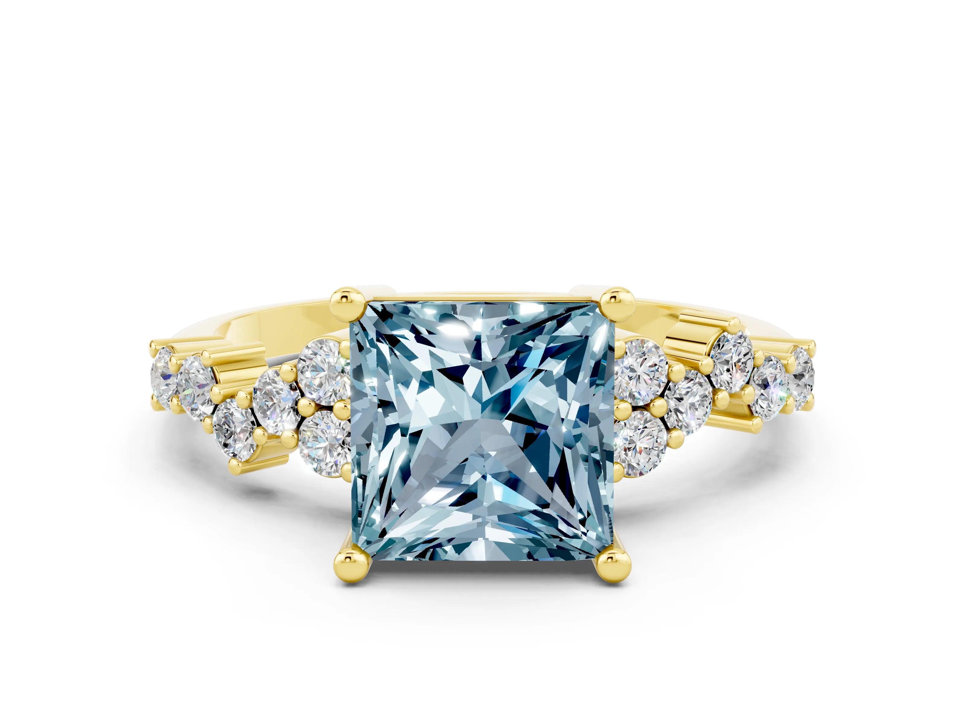 Yellow gold Princess Cut Diamond Cluster Pavé Band with Four-Prong Setting_8