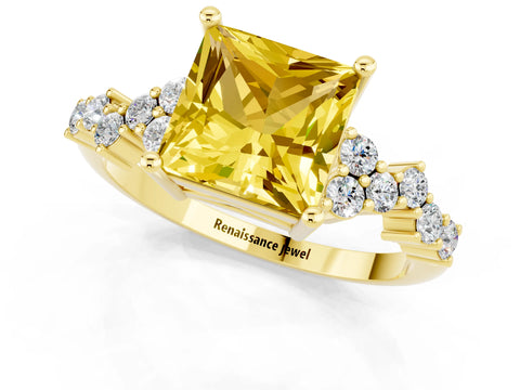 Yellow gold Princess Cut Diamond Cluster Pavé Band with Four-Prong Setting_9