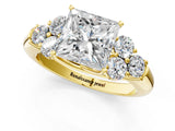 Yellow gold Princess Cut Diamond Cluster Ring with Round Accent Stones and Prong Setting on a Classic Band_62