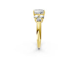 Yellow gold Princess Cut Diamond Cluster Ring with Round Accent Stones and Prong Setting on a Classic Band_63