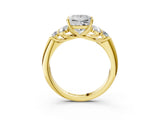 Yellow gold Princess Cut Diamond Cluster Ring with Round Accent Stones and Prong Setting on a Classic Band_64
