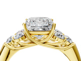 Yellow gold Princess Cut Diamond Cluster Ring with Round Accent Stones and Prong Setting on a Classic Band_65