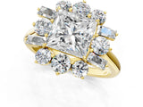 Yellow gold Princess Cut Diamond Cluster Ring with Round and Baguette Stones, Split Shank Band, Prong Setting_4