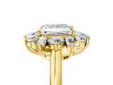 Yellow gold Princess Cut Diamond Cluster Ring with Round and Baguette Stones, Split Shank Band, Prong Setting_8