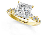 Yellow gold Princess Cut Diamond Cluster Side Stone Solitaire Ring with Prong Setting_61