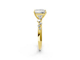 Yellow gold Princess Cut Diamond Cluster Side Stone Solitaire Ring with Prong Setting_62