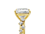 Yellow gold Princess Cut Diamond Cluster Side Stone Solitaire Ring with Prong Setting_65