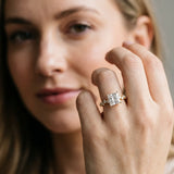 Yellow gold Princess Cut Diamond Cluster Side Stone Solitaire Ring with Prong Setting_74